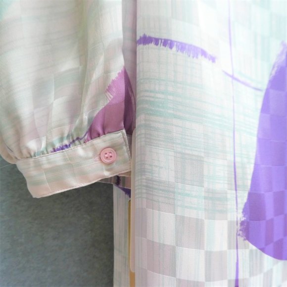 Vintage 80s Argenti Blouse Embossed Jacquard Squares Puff Sleeves Deadstock 10 - Picture 7 of 9